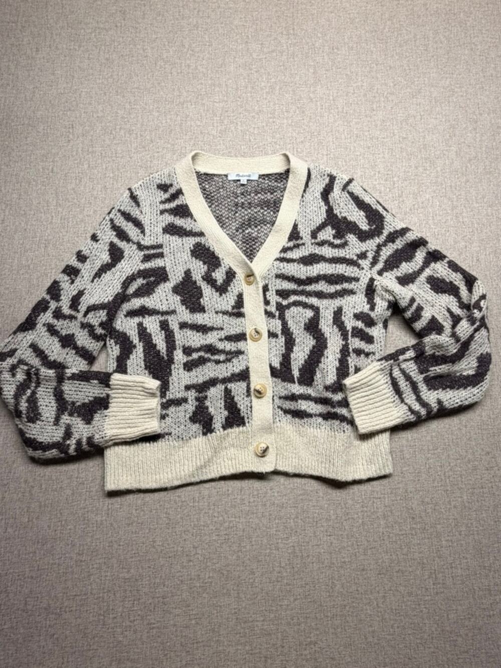Madewell Alpaca Blend Abstract Tiger Animal Print Cardigan Sweater Medium